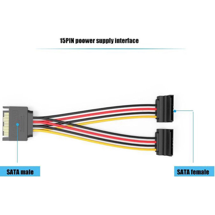 Кабель-разветвитель питания VENTION SATA 15pin M to 2xSATA 15pin F угловой