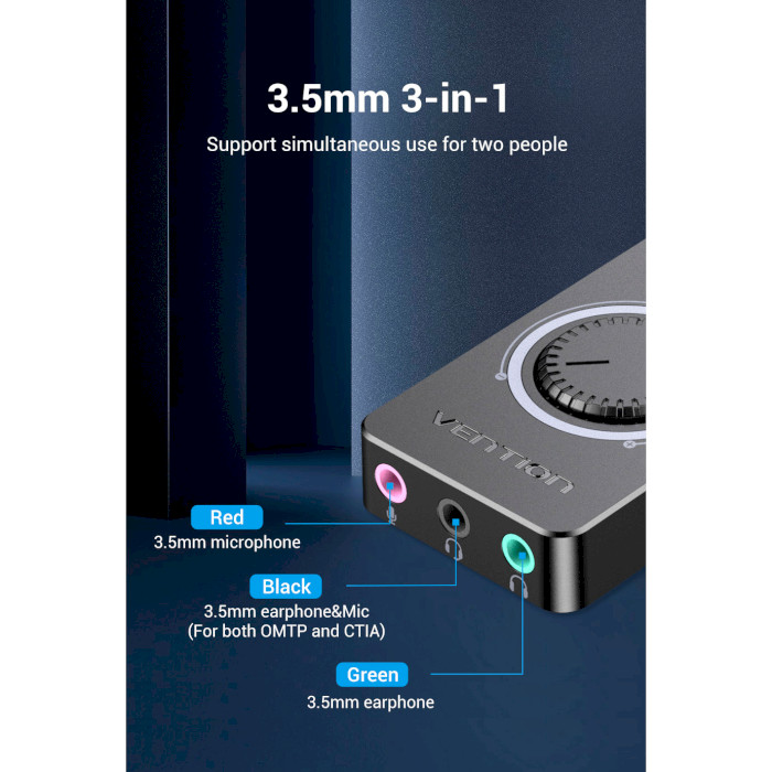 Зовнішня звукова карта VENTION USB External Stereo Sound Adapter with Volume Control Black (CDRBB)