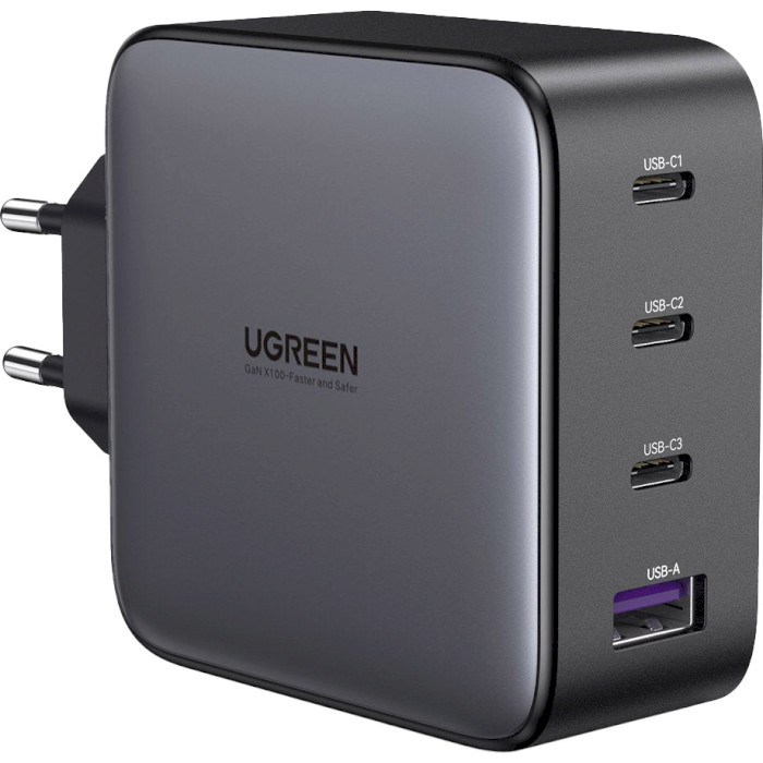 Зарядний пристрій UGREEN CD226 Nexode GaN 100W 3xUSB-C, 1xUSB-A, PD3.0, QC4.0+ Gray w/Type-C to Type-C cable (90575)
