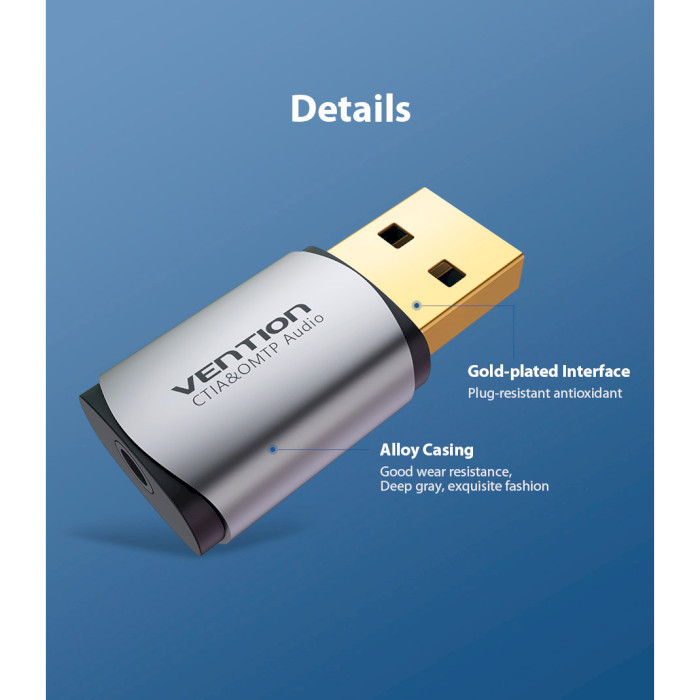 Зовнішня звукова карта VENTION USB External Sound Card Metal Deep Gray (CDLH0)