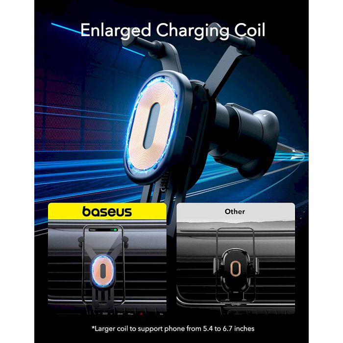 Автотримач для смартфона з бездротовою зарядкою BASEUS Stable Gravitational Wireless Charging Car Mount Pro Black (SUWX030001)