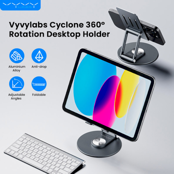 Підставка для планшета VYVYLABS Cyclone 360° Rotation Desktop Holder Tarnish