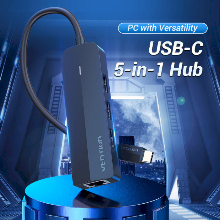 USB-хаб VENTION 5-in-1 USB-C to USB2.0x3/LAN/Micro-B Power (TGOBB)