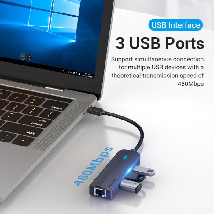 USB-хаб VENTION 5-in-1 USB-C to USB2.0x3/RJ-45/Micro-B Power (TGOBB)