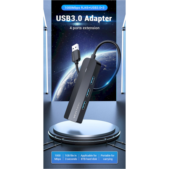 USB-хаб VENTION 5-in-1 USB-A to USB3.0x3/LAN/Micro-B Power (CHNBB)
