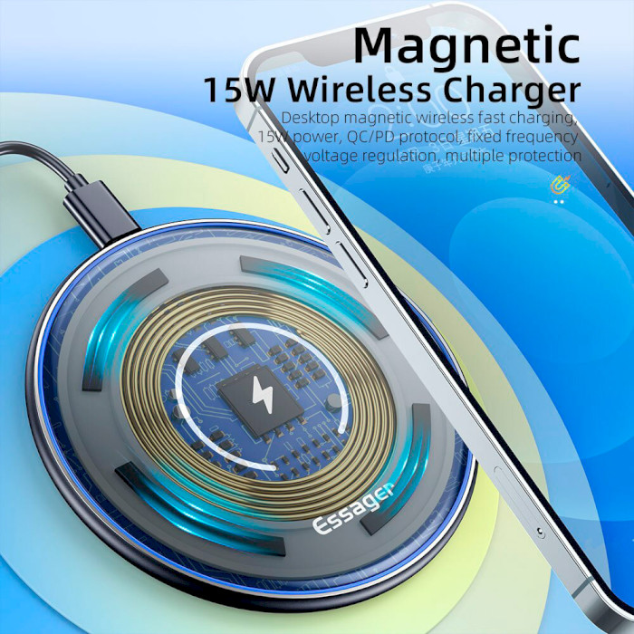 Бездротовий зарядний пристрій ESSAGER 15W Mirrow Desktop Qi Magnetic Wireless Charger White (EWXZMX-JMB02)