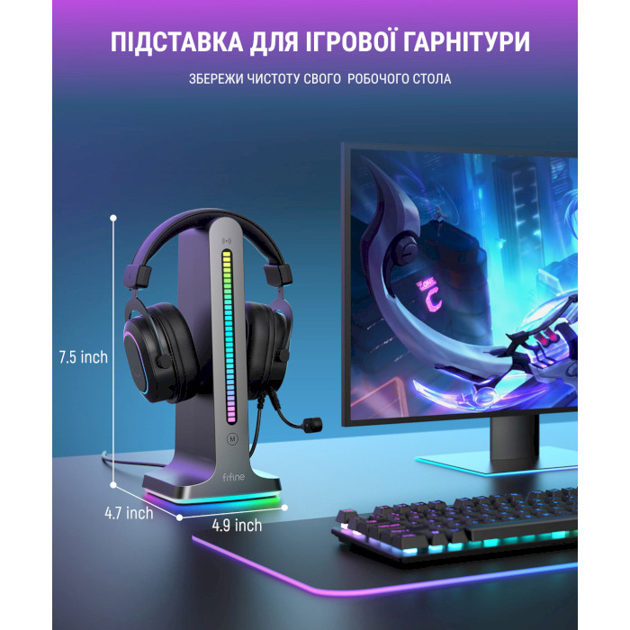 Підставка для навушників з USB-хабом FIFINE S3 RGB Headset Stand