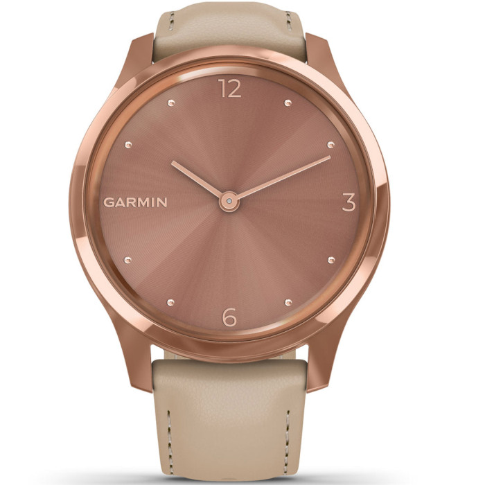 Смарт-часы GARMIN Vivomove Luxe 18K Rose Gold PVD Stainless Steel Case with Light Sand Italian Leather Band (010-02241-21)