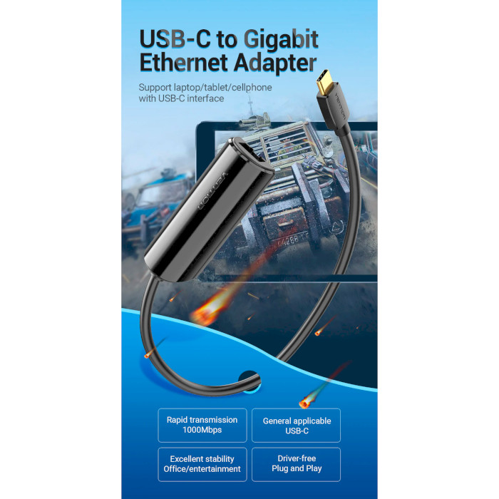 Сетевой адаптер VENTION USB-C to Gigabit Ethernet Adapter Black