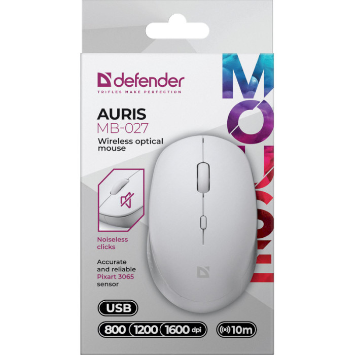 Миша DEFENDER Auris MB-027 White (52028)