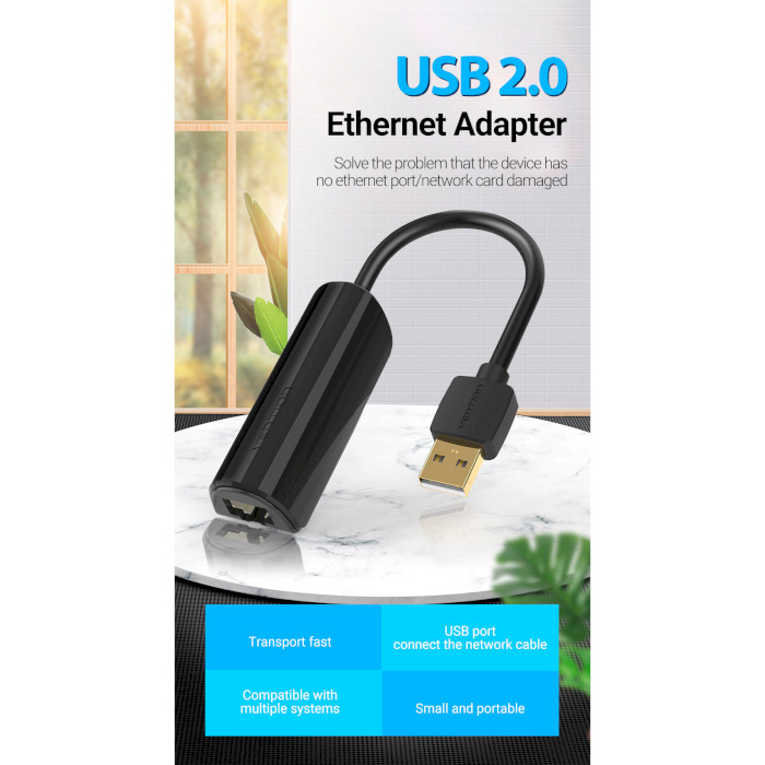 Сетевой адаптер VENTION USB 2.0 Ethernet Adapter Black