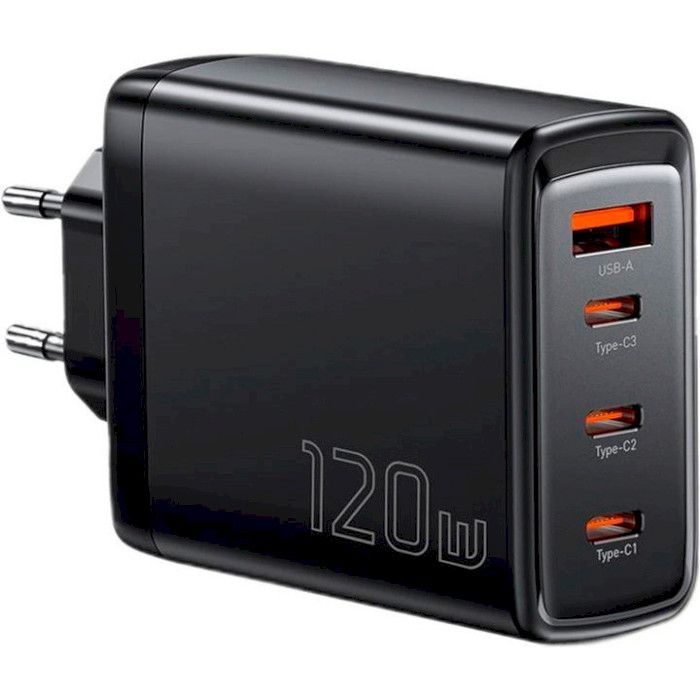Зарядное устройство ESSAGER Extreme 120W 1xUSB-A, 3xUSB-C, PD3.0, QC4.0 GaN Fast Charger Black (ECT3CA-JZB01-Z)