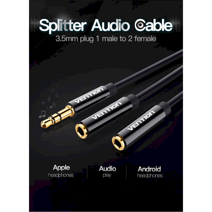 Спліттер VENTION Splitter Audio Cable mini-jack 3.5мм - 2 x mini-jack 3.5мм 0.3м Black (BBSBY)