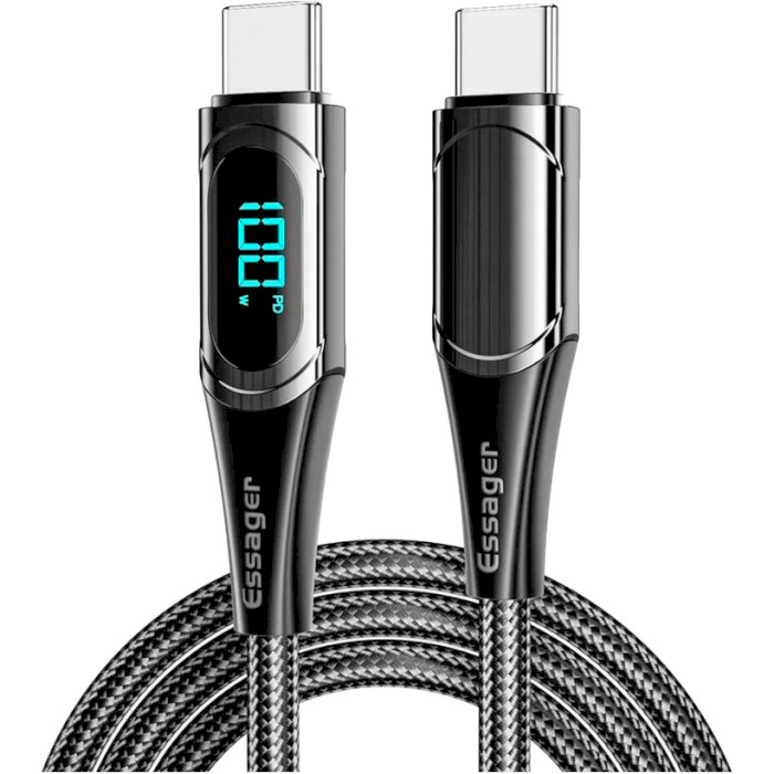 Кабель ESSAGER LED Digital Display Fast Charging Data Cable PD100W Type-C to Type-C 1м Black (ES-XCTT1-YD01)