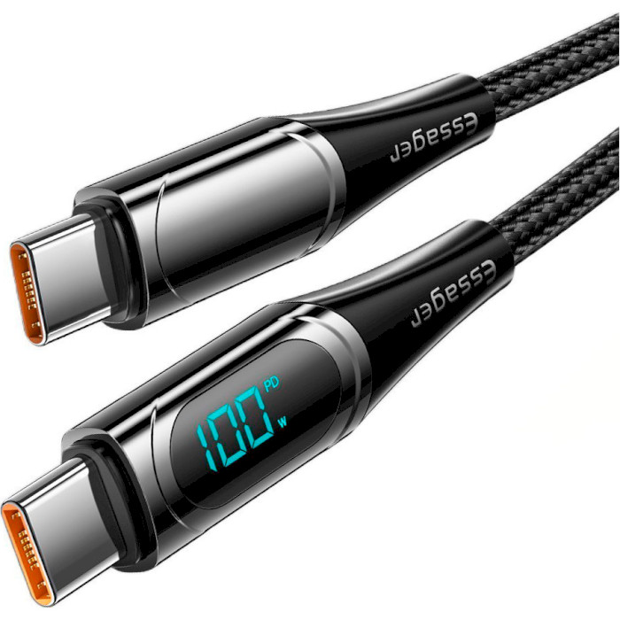 Кабель ESSAGER LED Digital Display Fast Charging Data Cable PD100W Type-C to Type-C 1м Black (ES-XCTT1-YD01)