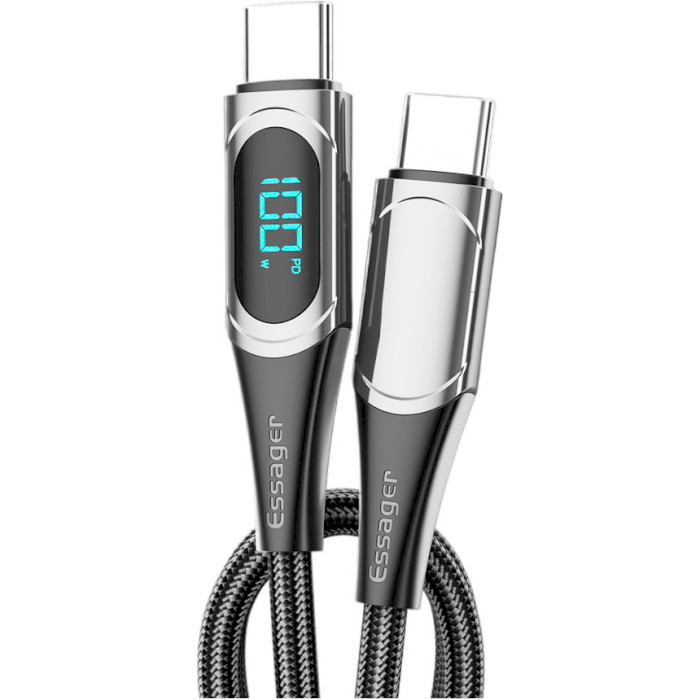 Кабель ESSAGER LED Digital Display Fast Charging Data Cable PD100W Type-C to Type-C 1м Black (ES-XCTT1-YD01)
