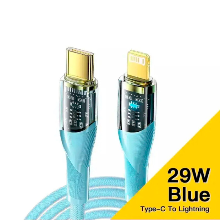 Кабель ESSAGER Interstellar Transparent Design Charging Cable Type-C to Lightning 29W 1м Blue (EXCTL-XJ03-P)