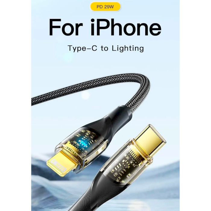 Кабель ESSAGER Interstellar Transparent Design Charging Cable Type-C to Lightning 29W 1м Blue (EXCTL-XJ03-P)