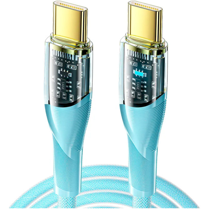 Кабель ESSAGER Interstellar Transparent Design Charging Cable Type-C to Type-C 100W 1м Blue (EXCTT1-XJ03-P)