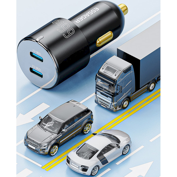 Автомобільний зарядний пристрій ESSAGER City Dual USB-C Car Charger 66W Black (ECC2C-FF01)