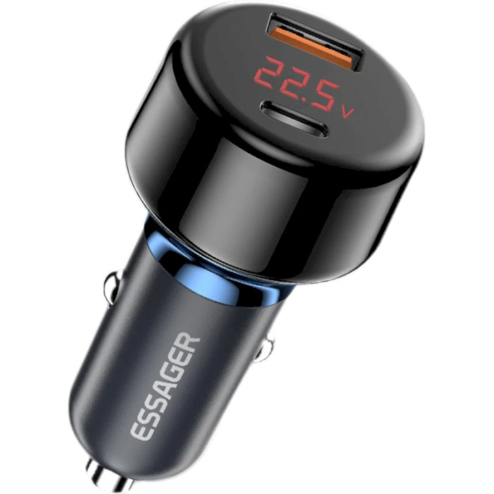 Автомобильное зарядное устройство ESSAGER Torch Digital Display USB-A/USB-C 65W Car Charger Blue (ECCPD-HJ03)