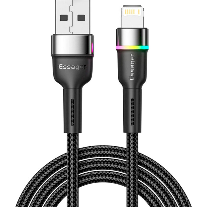 Кабель ESSAGER Colorful LED Fast Charging Cable 2.4A USB-A to Lightning 2м Black (EXCL-XCDA01)