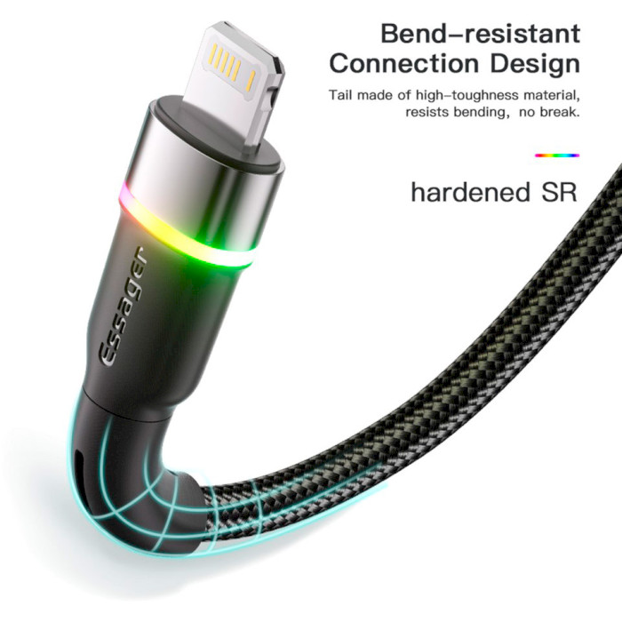 Кабель ESSAGER Colorful LED Fast Charging Cable 2.4A USB-A to Lightning 2м Black (EXCL-XCDA01)