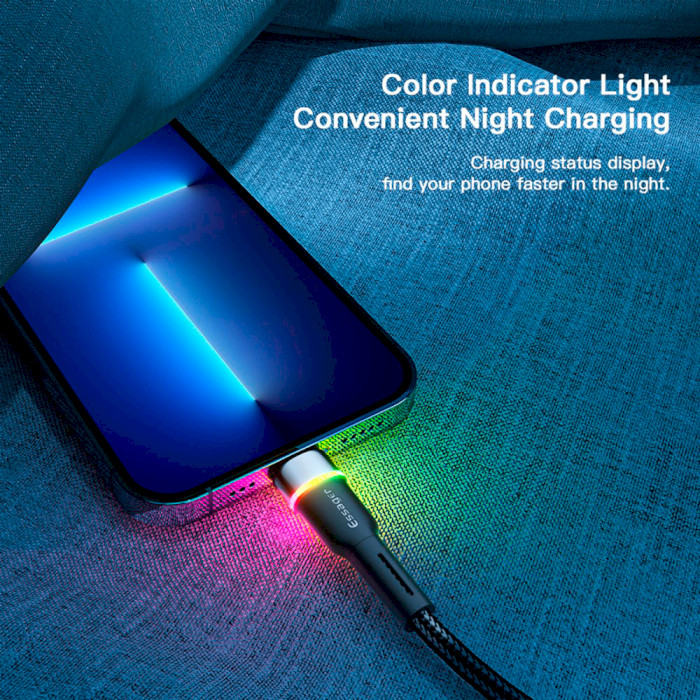 Кабель ESSAGER Colorful LED Fast Charging Cable 2.4A USB-A to Lightning 2м Blue (EXCL-XCDA03)