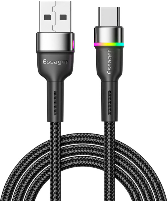 Кабель ESSAGER Colorful LED Fast Charging Cable 3A USB-A to Type-C 0.5м Black (EXCT-XCDB01)