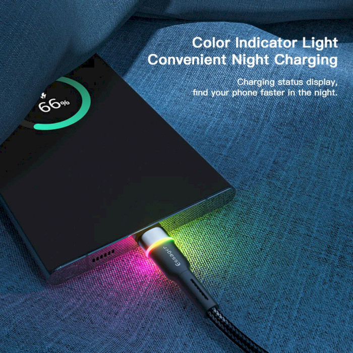 Кабель ESSAGER Colorful LED Fast Charging Cable 3A USB-A to Type-C 0.5м Black (EXCT-XCDB01)