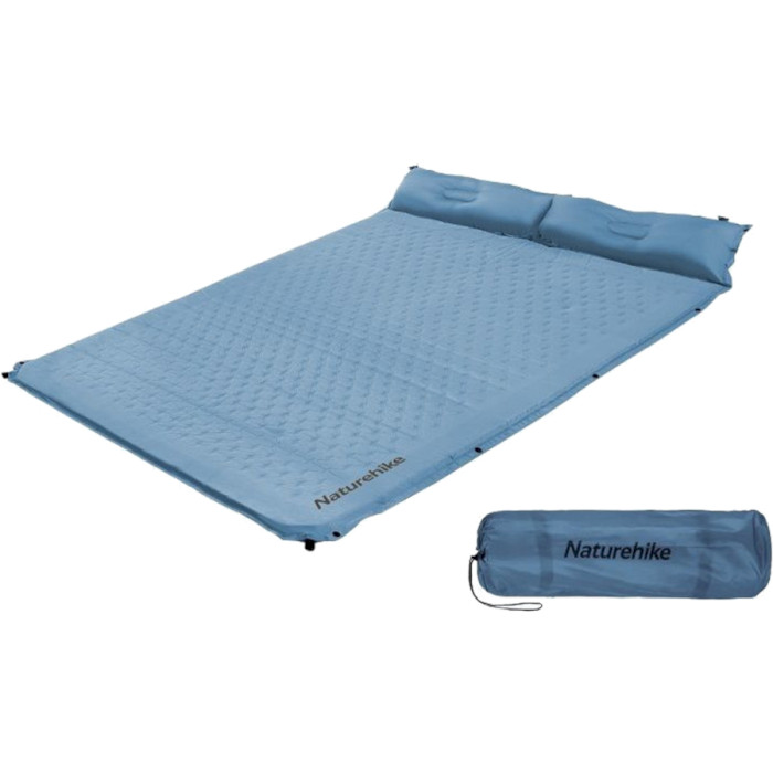 Самонадувний 2-місний килимок з подушкою NATUREHIKE Double Outdoor Self-Inflating Sleeping Mat Blue (CNH22DZ013-D-BL)