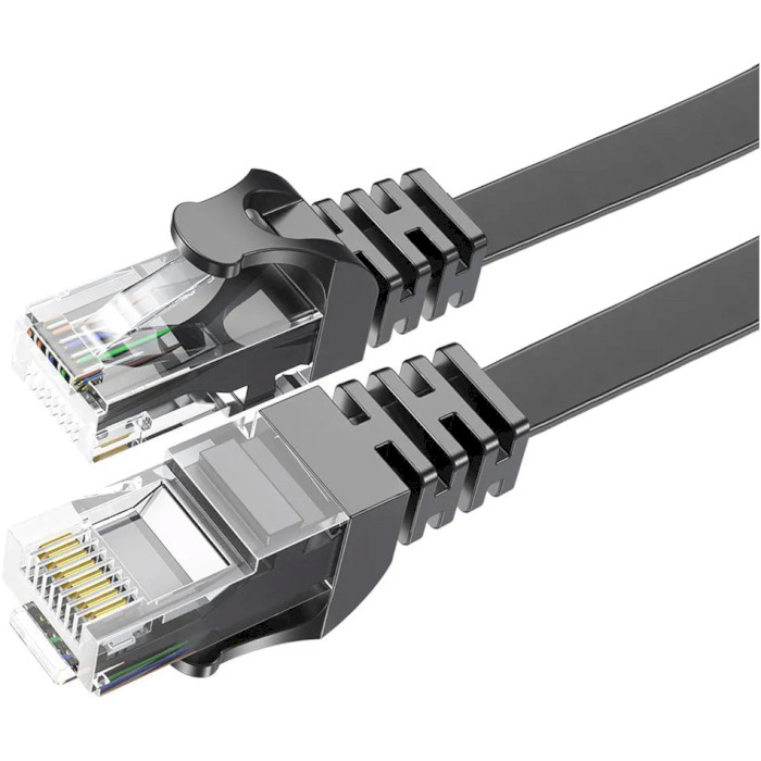 Патч-корд плаский ESSAGER TopSpeed Ethernet Flat Cable STP Cat.6 1м Black (EXCWXB-JS01)