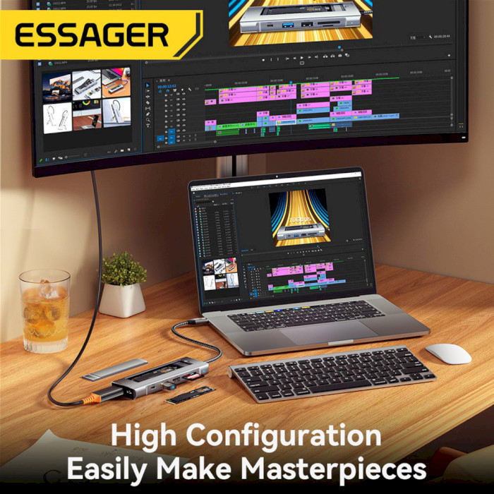 Порт-реплікатор ESSAGER 8-in-1 USB-C Hub with 10Gbps M.2 NVMe SSD Enclosure (EHB08-QK0G-Z)