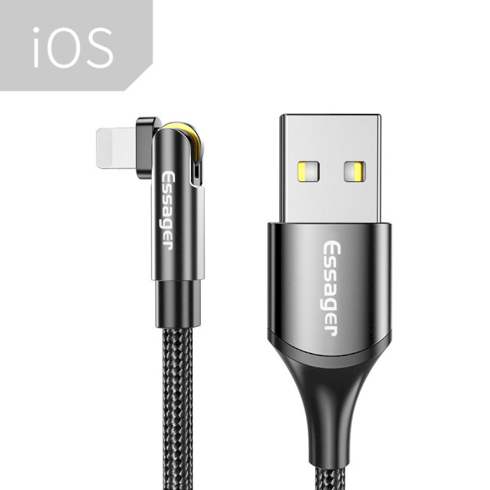 Кабель ESSAGER Universal 180° Rotate Charging Cable 2.4A USB to Lightning 1м Black (EXCL-WX01)