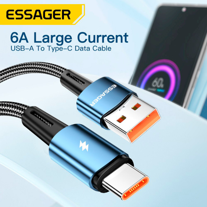 Кабель ESSAGER Sunset 120W Charging Cable USB-A to Type-C 1м Black (EXC120-CG01-P)