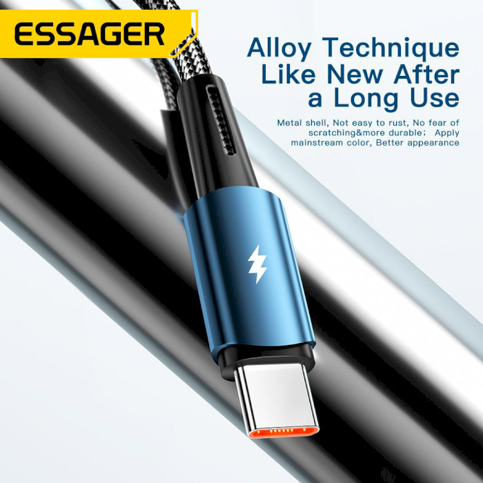 Кабель ESSAGER Sunset 120W Charging Cable USB-A to Type-C 1м Black (EXC120-CG01-P)