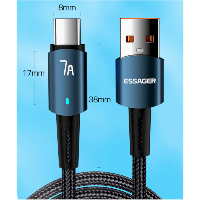 Кабель ESSAGER Sunset Fast Charging Data Cable 7A USB-A to Type-C 1м Black (EXC7A-CG01-P)