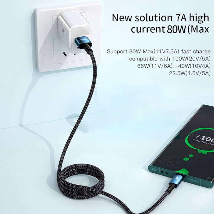 Кабель ESSAGER Sunset Fast Charging Data Cable 7A USB-A to Type-C 2м Blue (EXC7A-CGA03-P)