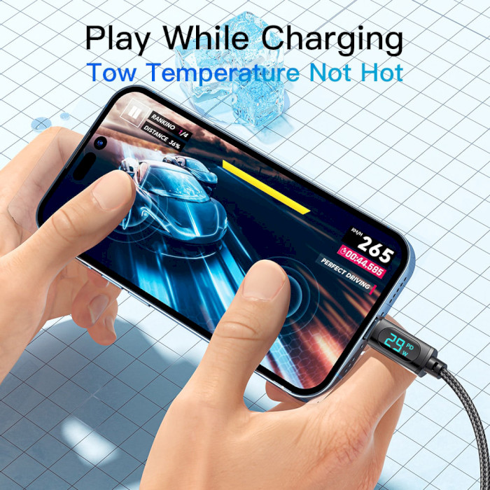 Кабель ESSAGER Enjoy LED Digital Display 29W Charging Cable Type-C to Lightning 1м Black (EXCTL-XY01-P)