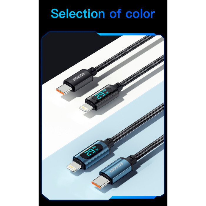 Кабель ESSAGER Enjoy LED Digital Display 29W Charging Cable Type-C to Lightning 1м Black (EXCTL-XY01-P)