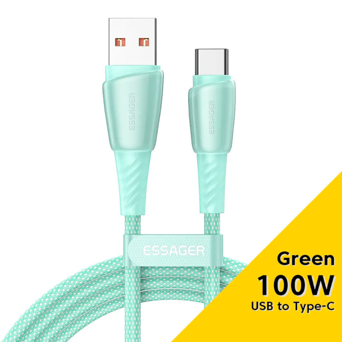 Кабель ESSAGER Rainbow 100W Fast Charging Cable USB-A to Type-C 1м Green (EXCT1-CH06)
