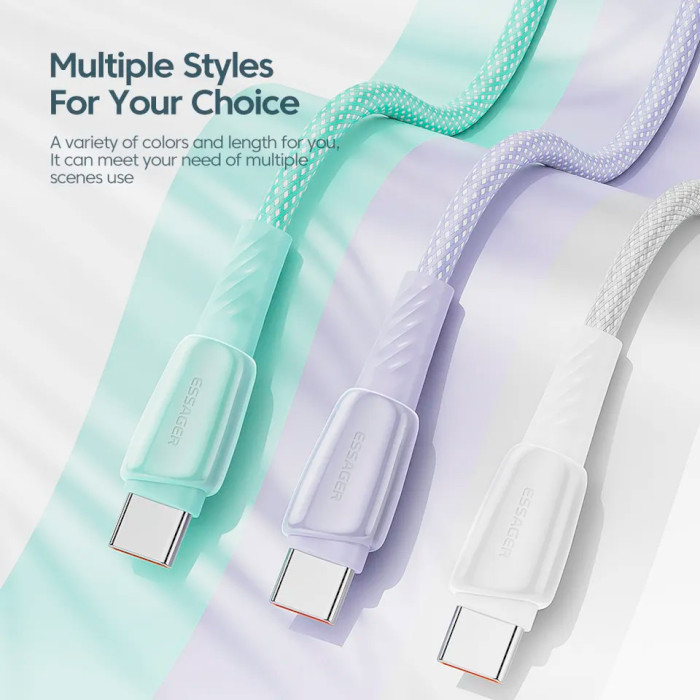 Кабель ESSAGER Rainbow 100W Fast Charging Cable USB-A to Type-C 1м White (EXCT1-CH02)
