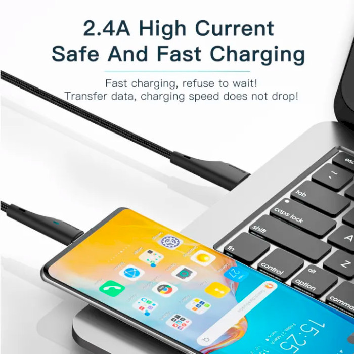 Кабель ESSAGER Rousseau Fast Charging Cable 2.4A USB-A to Lightning 2м Black (EXCL-LSA01)