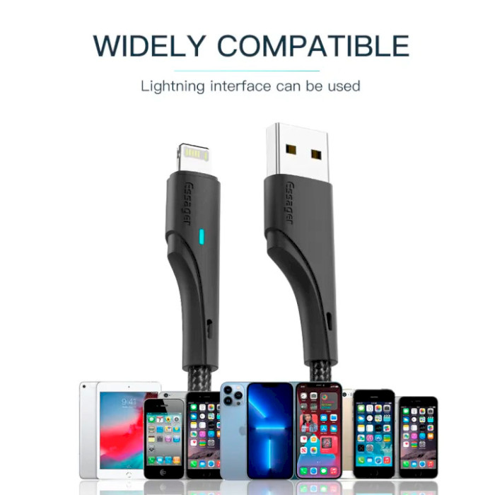 Кабель ESSAGER Rousseau Fast Charging Cable 2.4A USB-A to Lightning 2м Black (EXCL-LSA01)