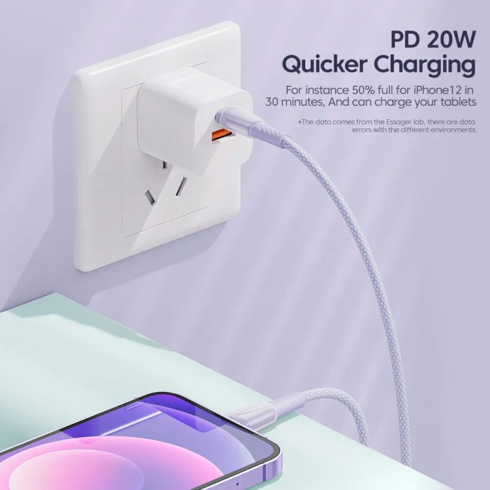 Кабель ESSAGER Rainbow Fast Charging Cable 3A Type-C to Lightning 1м Purple (EXCTL-CH05)