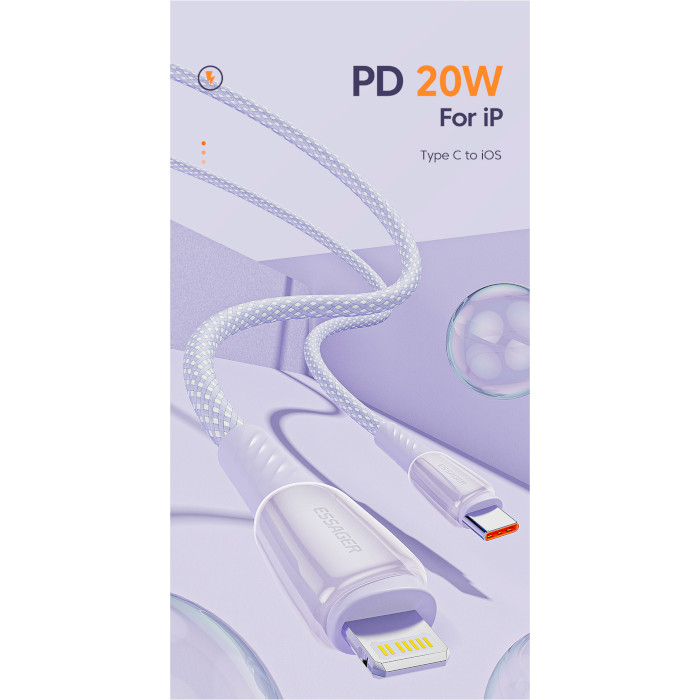 Кабель ESSAGER Rainbow Fast Charging Cable 3A Type-C to Lightning 1м Purple (EXCTL-CH05)