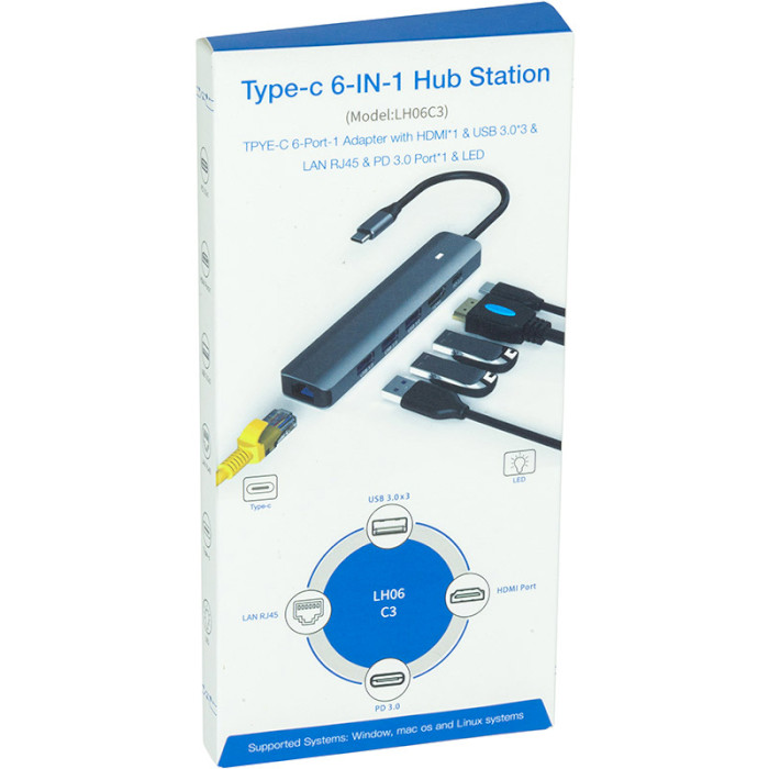 Порт-репликатор BLUEENDLESS 6-in-1 USB-C to 1xHDMI, 2xUSB3.0, 1xUSB-C PD100W, LAN (CA913909)