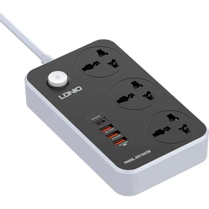 Мережевий фільтр LDNIO SC3412 Black, 3 розетки, 1xUSB-C, 3xUSB, 2м