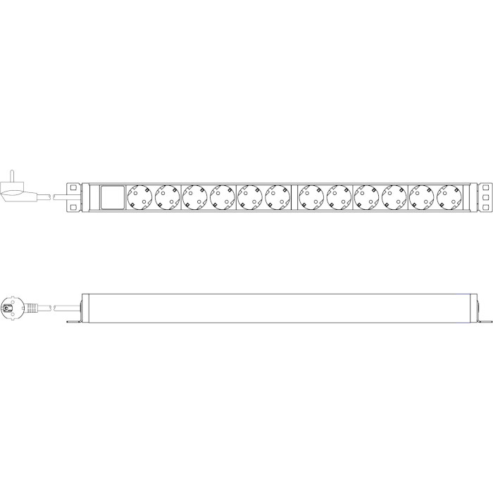 Блок розеток DIGITUS 19", 1U, 12xSchuko, 16А, без вимикача, 2м (DN-95434)