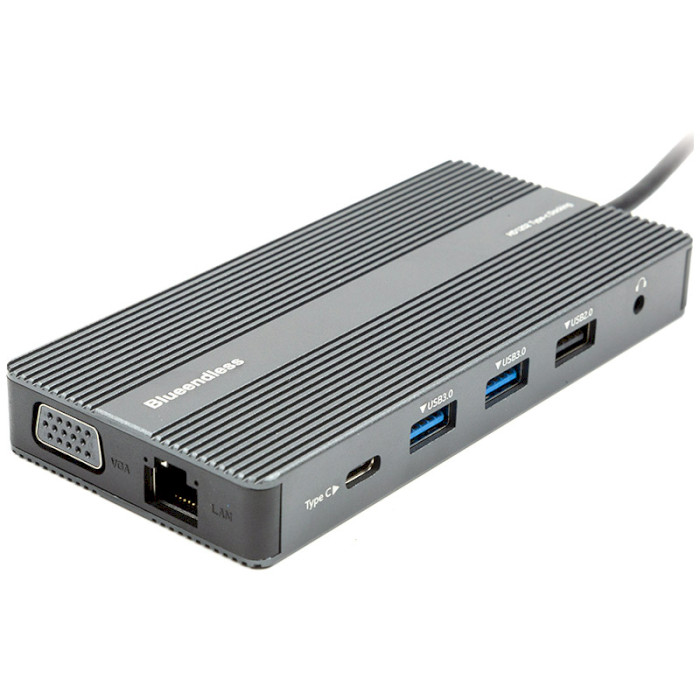 Порт-репликатор BLUEENDLESS 12-in-1 USB-C to 2xHDMI, VGA, LAN, 2xUSB3.0, USB2.0 SD/TF, USB-C PD100W, Aux (CA913886)